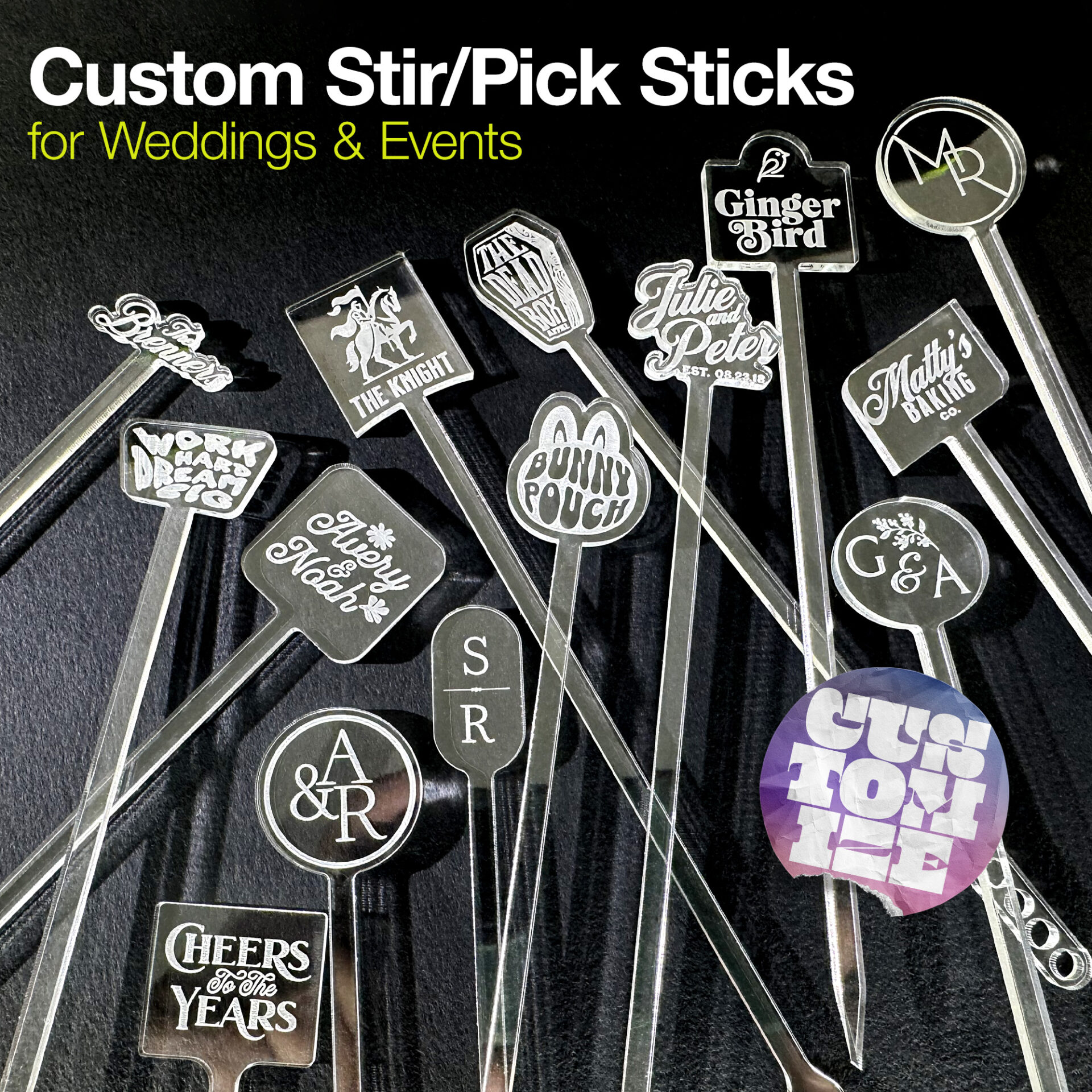 Custom Cocktail Stirrers for Wedding Event Personalized Garnish Picks Birthday Party Swizzle Stick Wedding Gift Cocktail Drink Tags