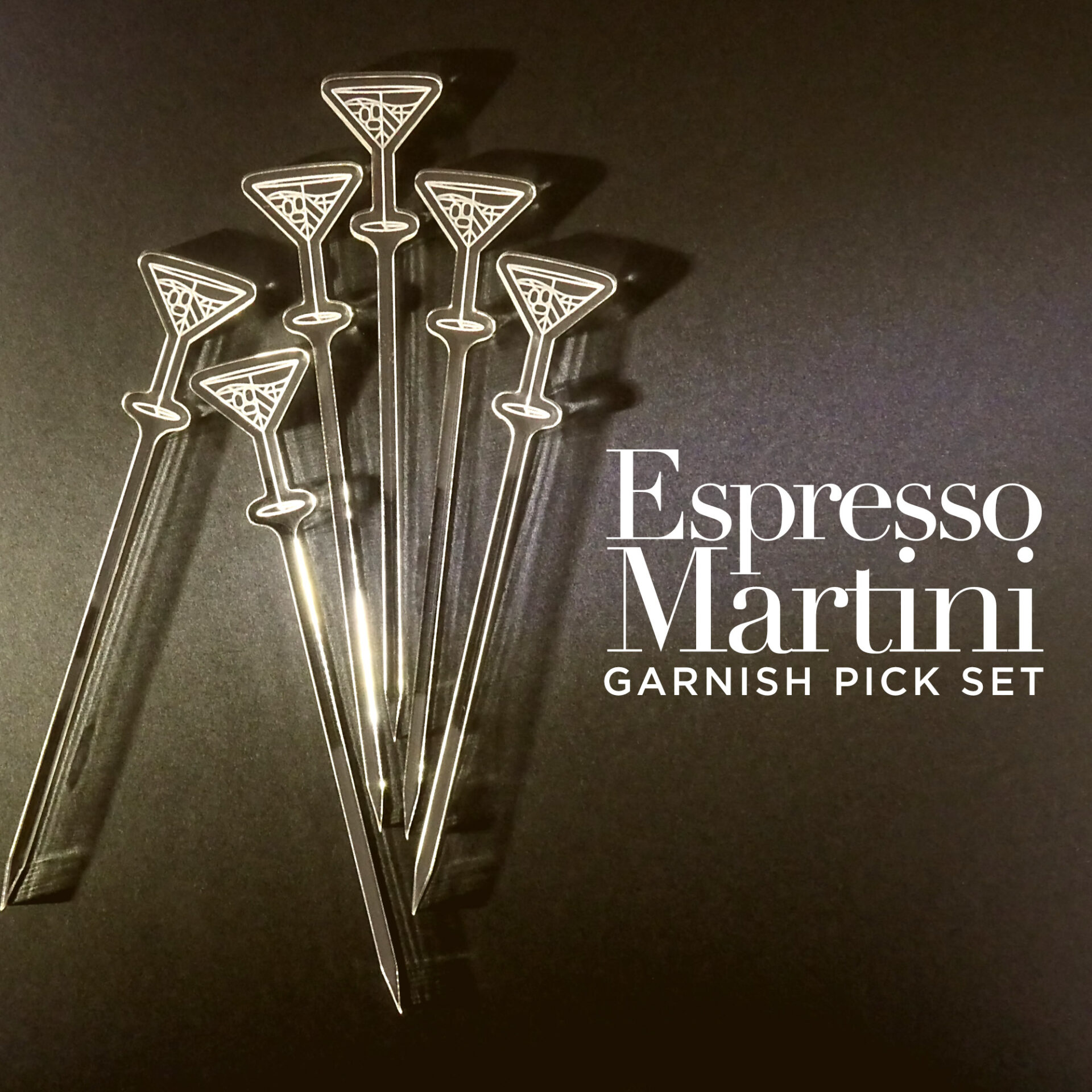 Espresso Martini Garnish Picks – Set of 6 Vintage Art Deco Classic Cocktail Bar Design