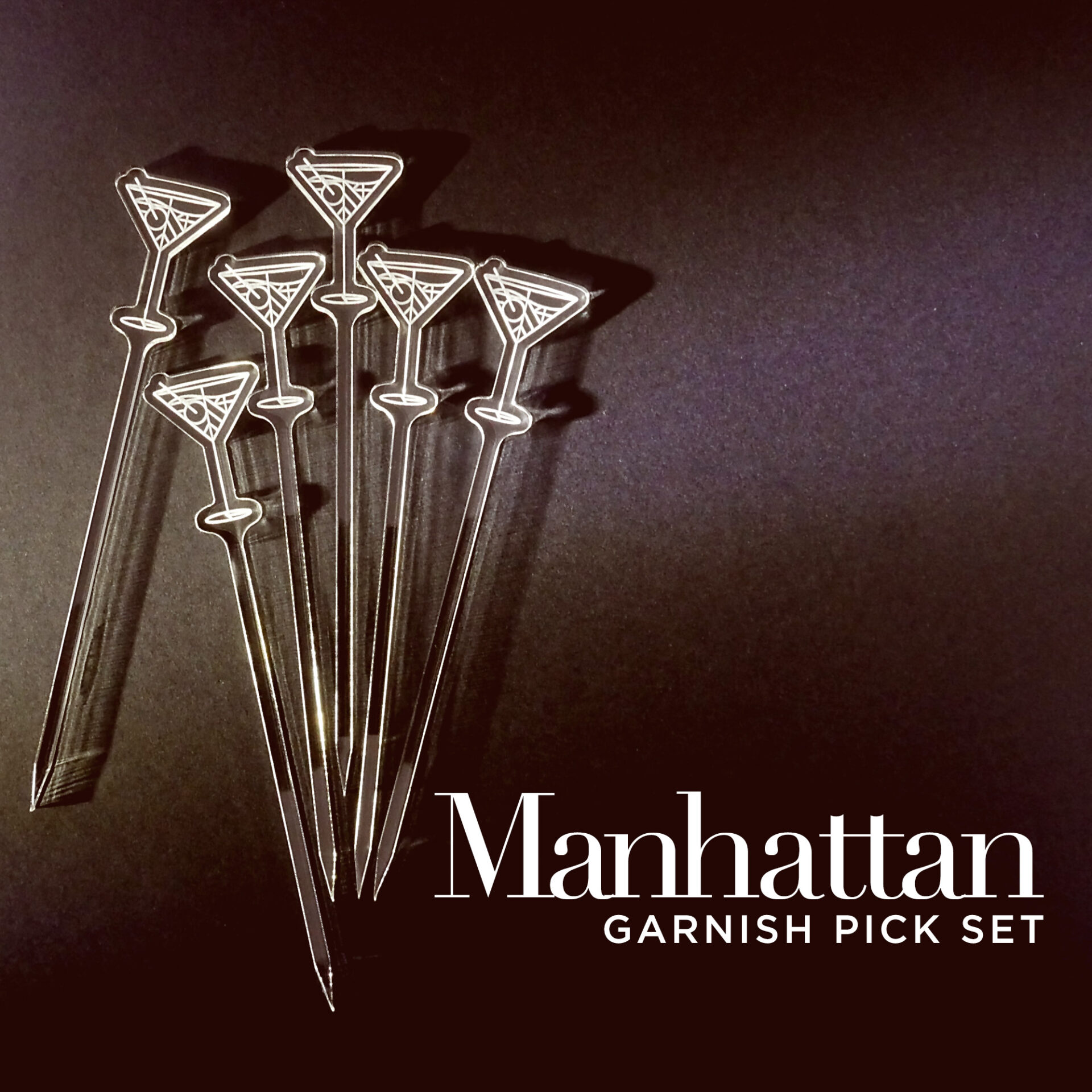 Manhattan Garnish Picks – Set of 6 Vintage Art Deco Classic Cocktail Bar Design