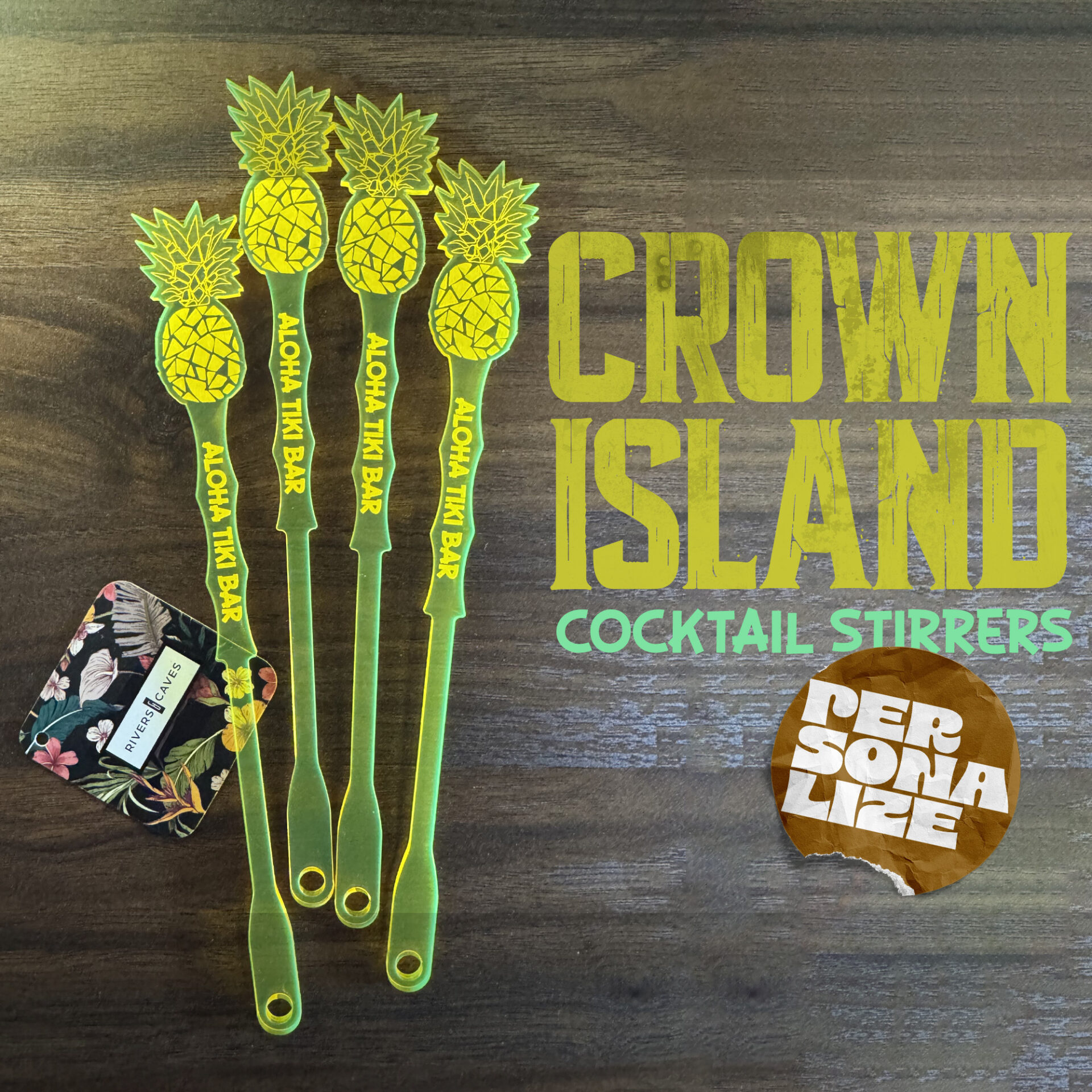 Crown Island Stirrer - Personalized Tiki Swizzle Stick