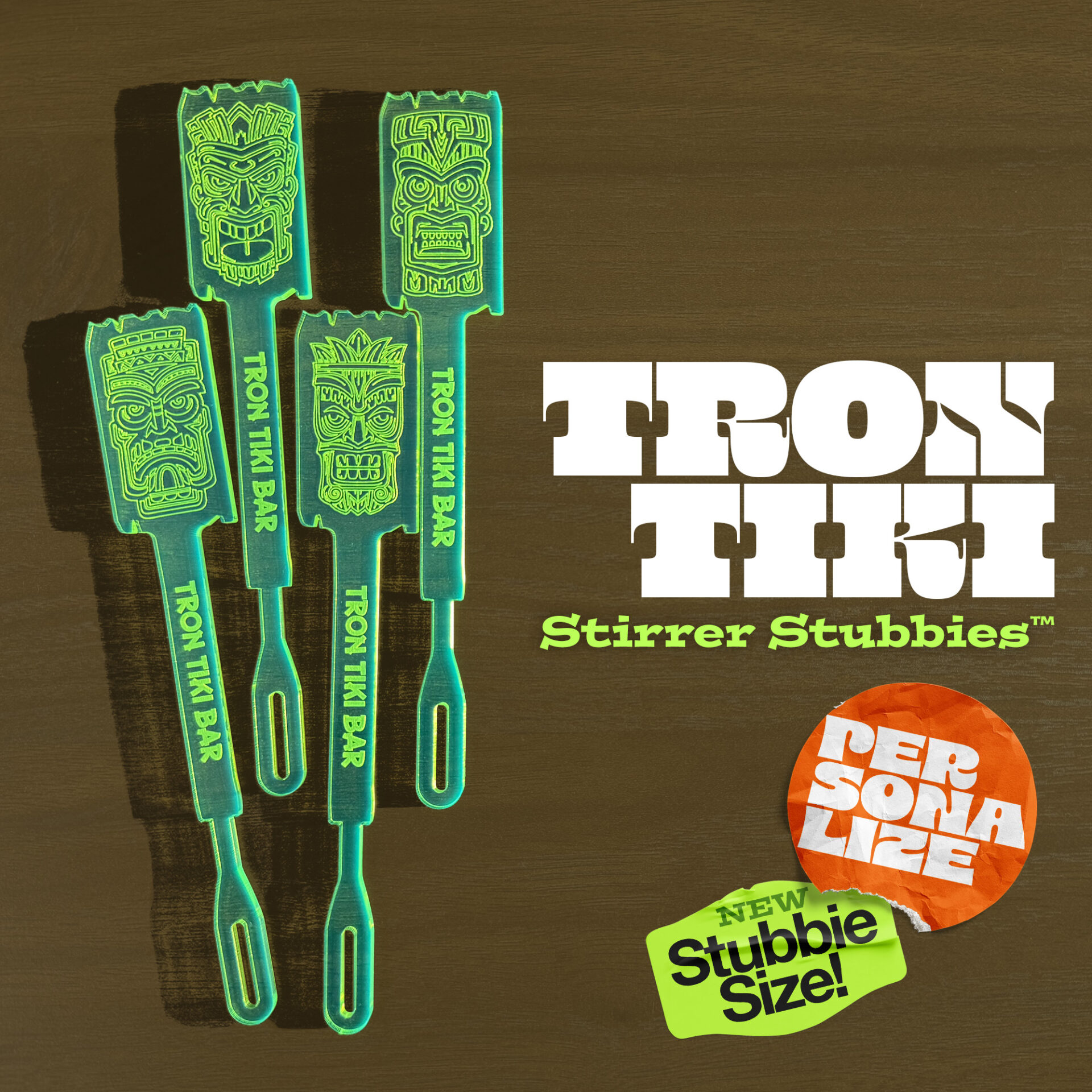 Personalized Tron Tiki Drink Stirrers Stubbies by Rivers and Caves