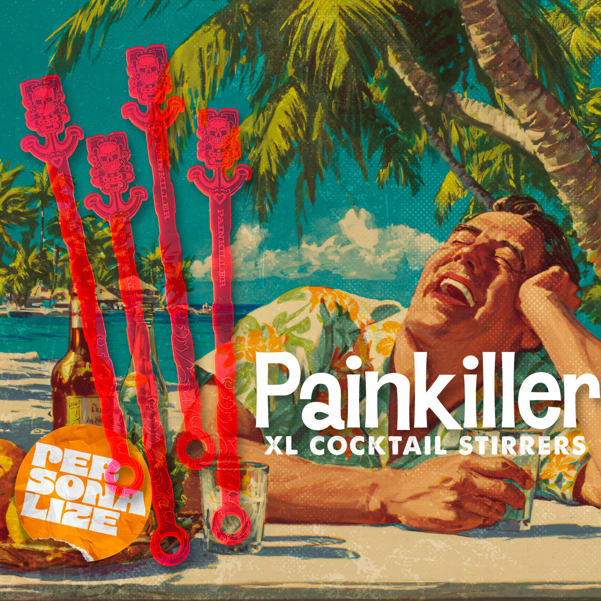 Personalized Painkiller Cocktail Swizzles Drink Stirrers by Rivers and Caves