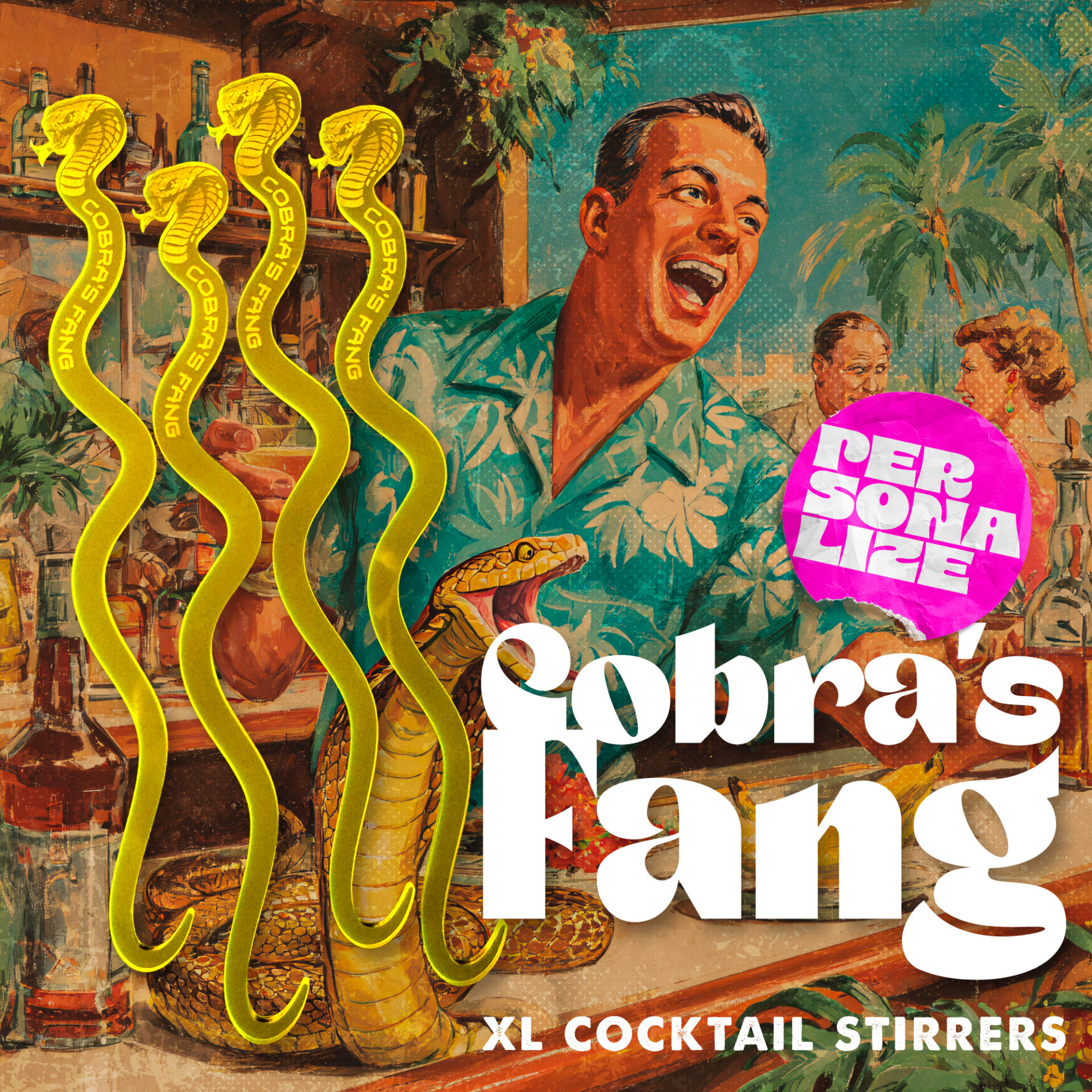 Personalized Cobra's Fang Cocktail Swizzles Drink Stirrers by Rivers and Caves