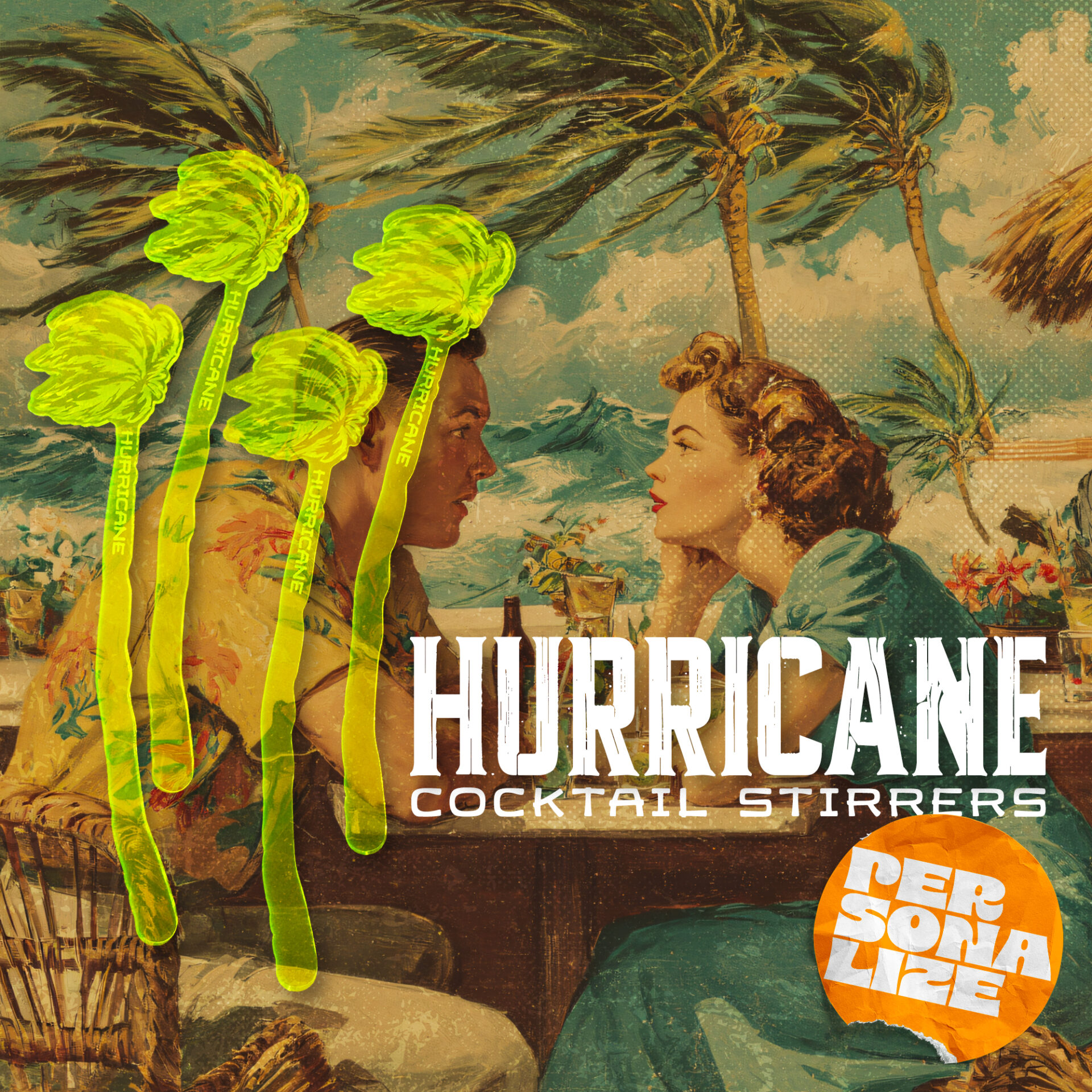 Personalized Hurricane Cocktail Swizzles Drink Stirrers by Rivers and Caves