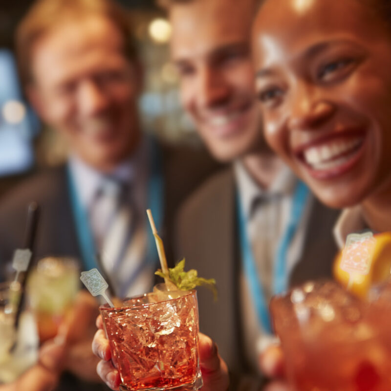 Signature Cocktail with a personalized Drink Stirrer for a corporate event.