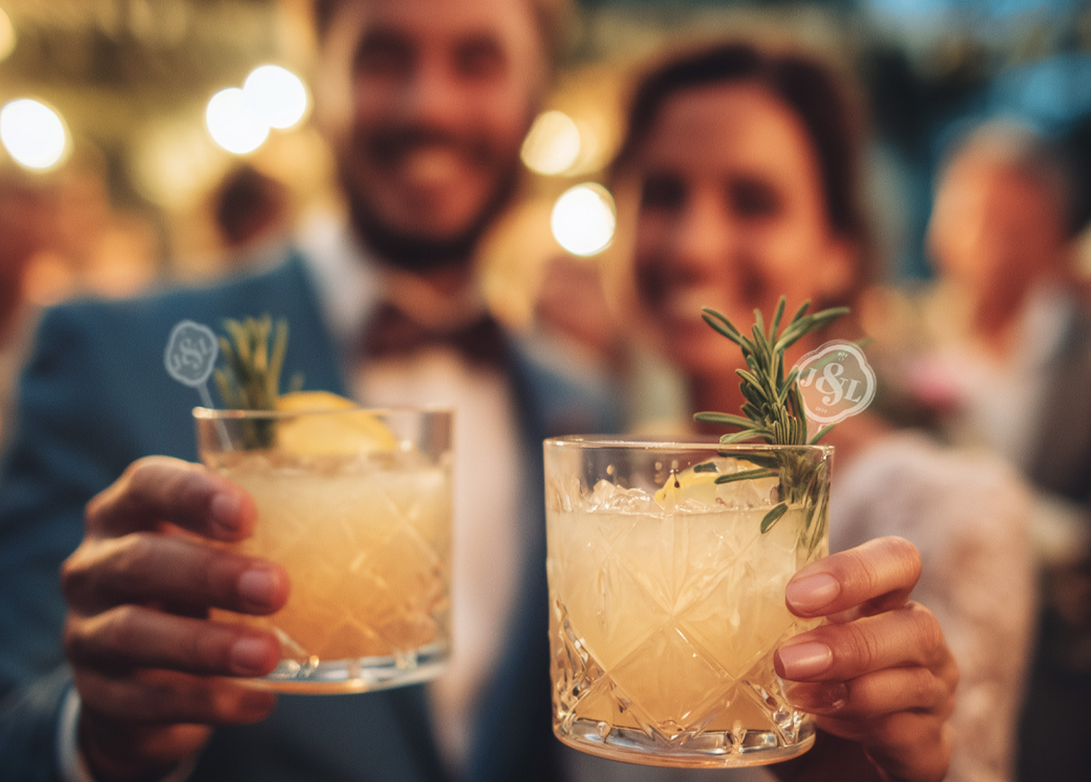 Signature Drink Garnish Ideas for Weddings. Personalized Drink Stirrers for Events.