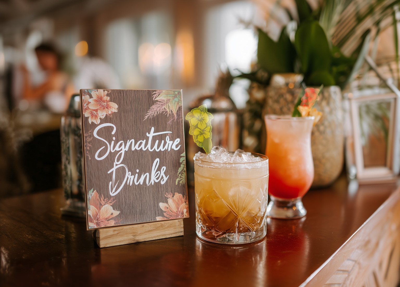 Tiki Wedding Cocktails_How to Build a Signature Drink Menu Guests Will Love. Personalized Drink Stirrers. Custom Drink Swizzles.