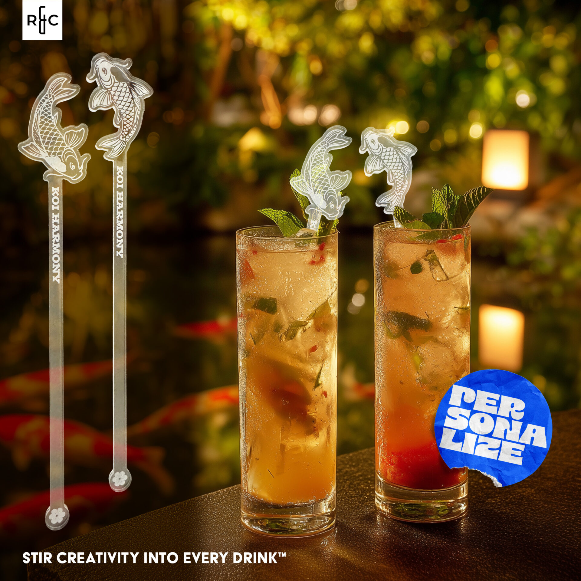 Koi Harmony Stirrer_a personalized drink stirrer inspired by koi decor and the yin yang symbol. Custom Drink Stirrer.