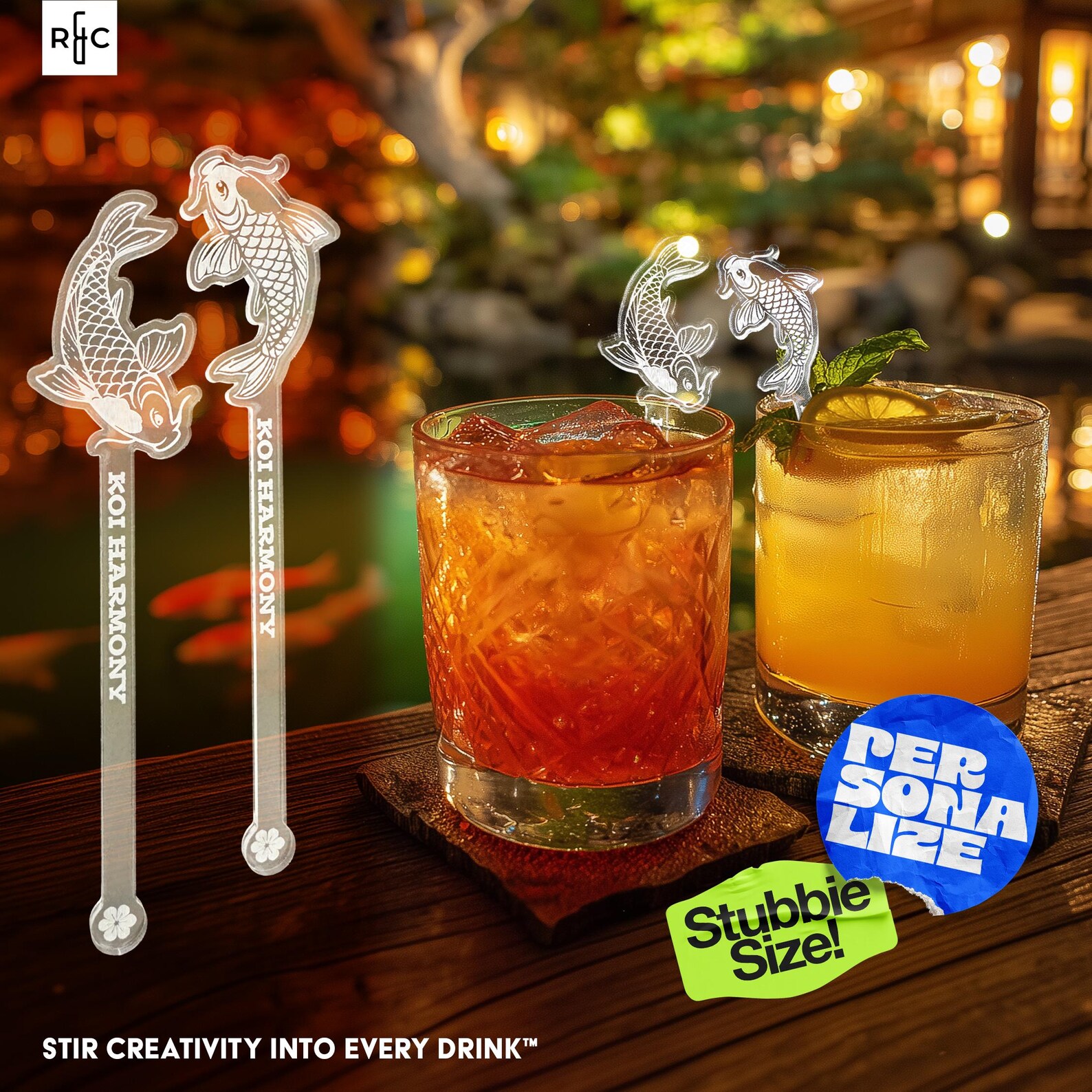 Koi Harmony Stirrer_a personalized drink stirrer inspired by koi decor and the yin yang symbol. Custom Drink Stirrer.