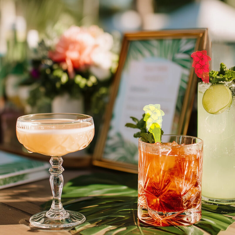 Tropical Wedding Bar Ideas Your Guests Will Never Forget. Custom Branded Drink Stirrers for Weddings and Events.